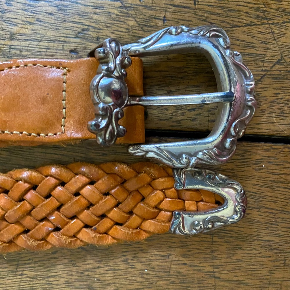 Fossil Brown Braided Leather & Silver Belt